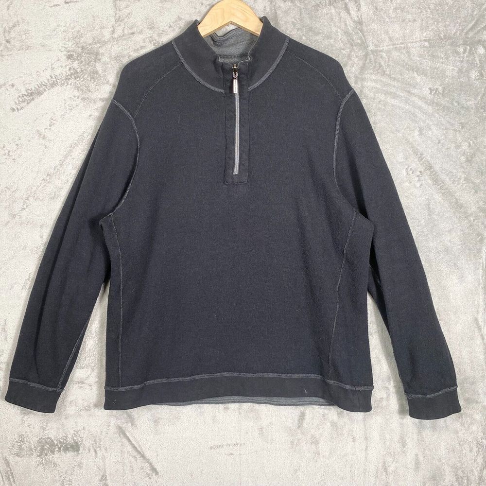 Tommy Bahama Sweater Men L Reversible Tencel Lyocell 1/4 Zip Mock‎ Neck Pullover - Picture 3 of 9
